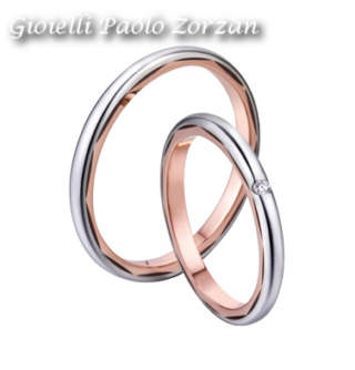 FEDI Matrimoniali ANELLI Nuziali POLELLO oro bianco e rosa 18 kt con DIAMANTE Ref. 2555UBR - 2555DBR-0