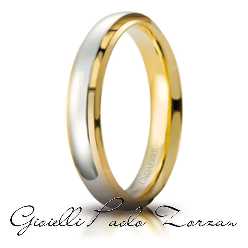 Fede Matrimoniale Unoaerre Cassiopea Slim Oro Bicolore Giallo E Bianco 18kt Con Diamante Ref. 50 Afc 282/001 Col.43  Fedi Bicolore