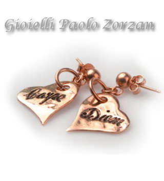 Orecchini INK Heart pendenti a cuore in argento 925 bagno oro rosa Ref. E01_R-0