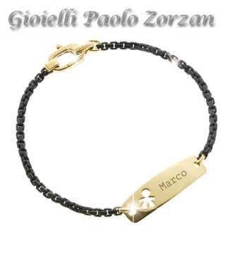 Bracciale con piastrina in oro giallo 9 Kt sagoma bimbo uomo le bebè Ref. LBU004-0