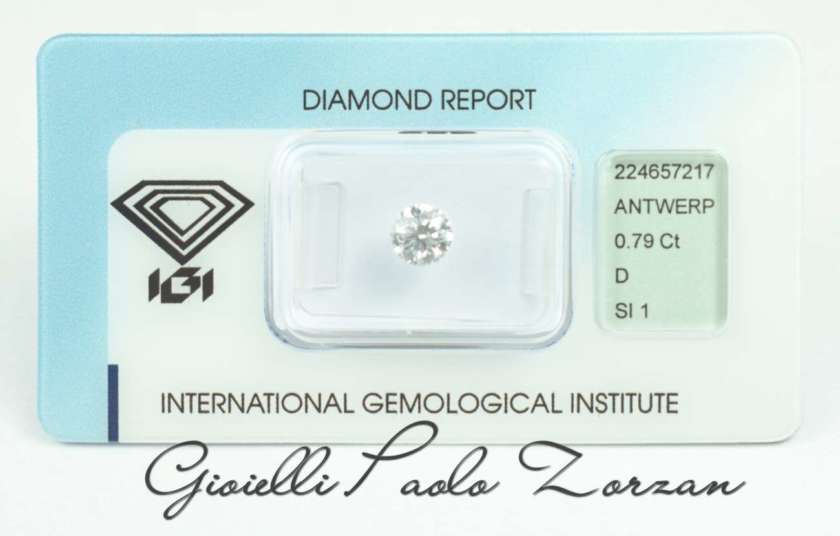 Diamante taglio Brillante Certificato IGI Ct. 0.79 D/SI1 ref. DZ079DSI-0