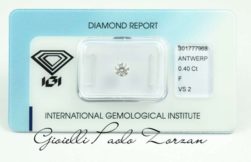 Diamante taglio Brillante Certificato IGI Ct. 0.40 F/VS2 ref. PG040FVS-0