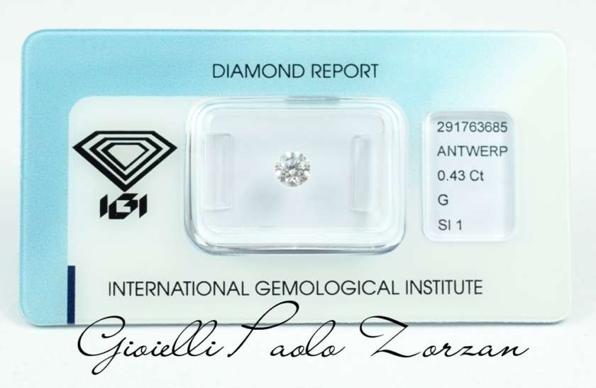 Diamante taglio Brillante Certificato IGI Ct. 0.43 G/SI1 ref. PG043GSI-0