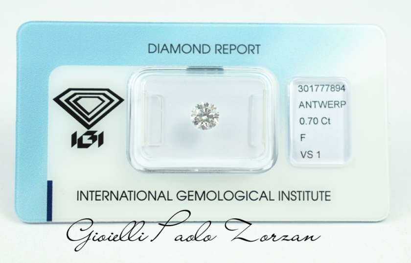 Diamante taglio Brillante Certificato IGI Ct. 0.70 F/VS1 ref. PG070FVS-0