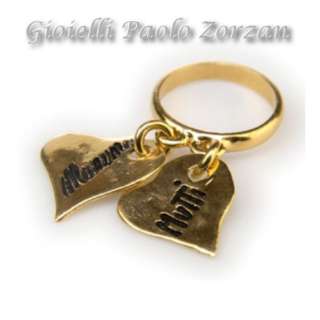 Anello INK Heart con TRE pendenti a cuore in argento 925 bagno oro giallo Ref. R04_G3-0