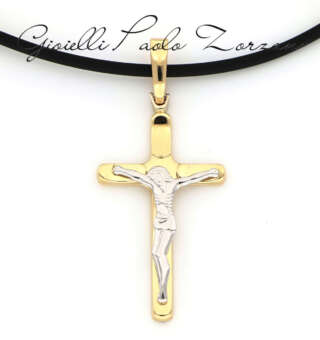Croce con cordino in oro giallo e bianco CR02  Pendenti
