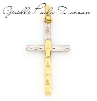 Croce con cordino in oro giallo e bianco CL28  Pendenti