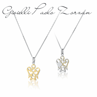 Collana Roberto Giannotti Con Pendente Angelo con Cuori Double Face In Oro Bianco E Giallo NKT320  Girocolli