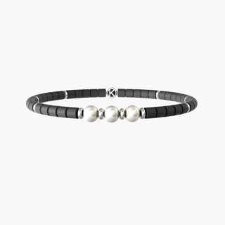 Bracciale kidult elastico uomo con ematite grigia e perle Tre desideri 732243  Bracciali