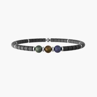 Bracciale kidult elastico uomo con ematite grigia e pietre naturali Tre desideri 732244  Bracciali