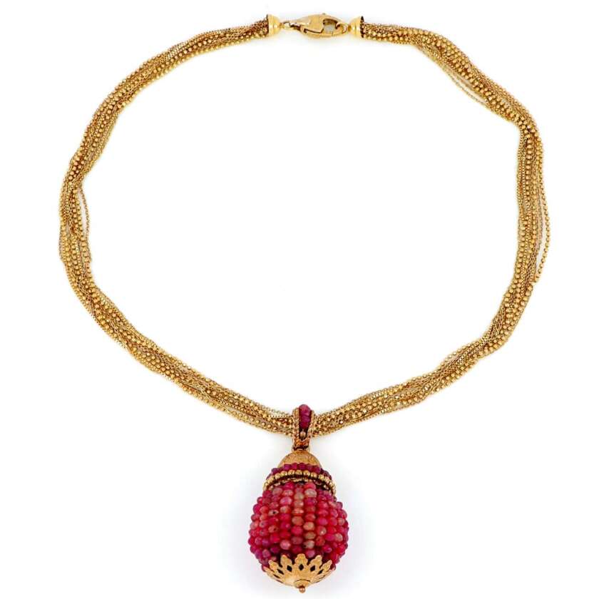 Collana multifilo con pendente in oro giallo e rubini VB0008  Girocolli