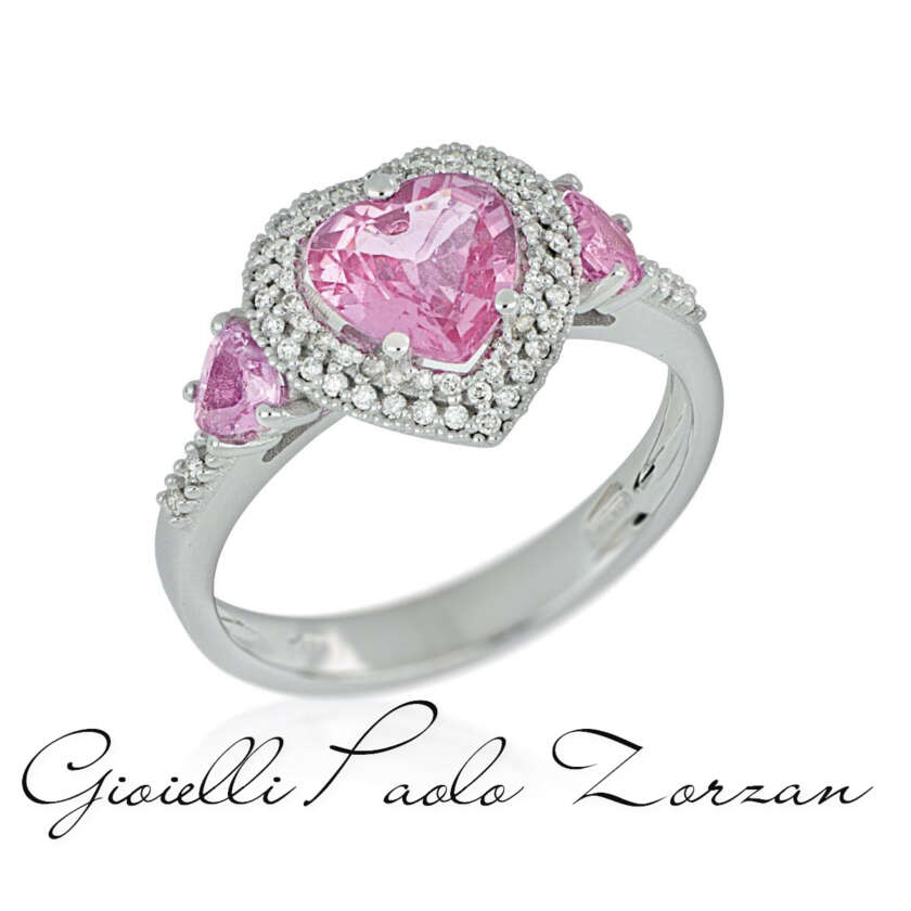 Anello Artlinea in oro bianco 18kt con diamanti e zaffiro rosa centrale AD921/ZR-LB  Anelli