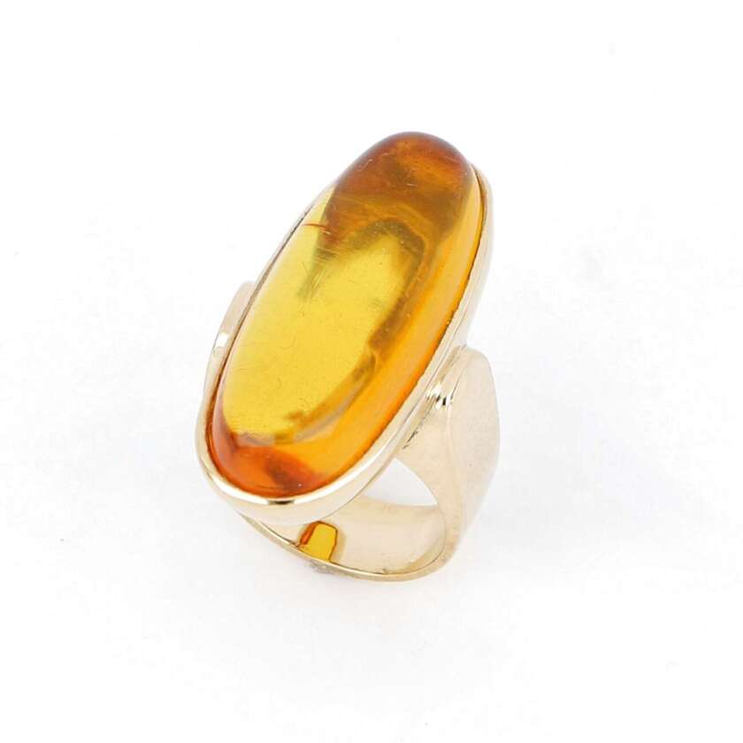 Anello Anni 80 in Oro Giallo 18 Kt con Ambra Baltica Naturale ref. ZP-21-23B  Anelli