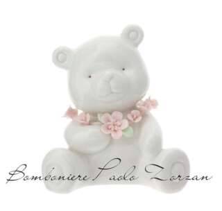 Statuina orsetto Hervit in porcellana con fiori rosa 29162  Bomboniere
