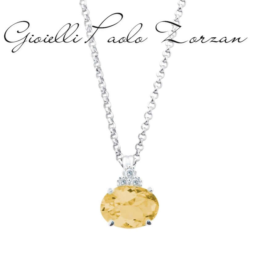 Collana in oro bianco 18kt con diamanti e pietra preziosa centrale CD315/CI-LB   Girocolli Orecchini a Lobo