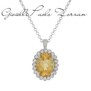 Collana in oro bianco 18kt con diamanti e pietra preziosa centrale CD481/CI-LB   Girocolli Orecchini a Lobo