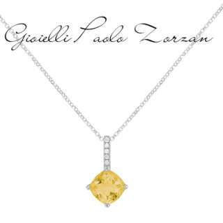 Collana in oro bianco 18kt con diamanti e pietra preziosa centrale CD669/CI-LB   Girocolli Orecchini a Lobo