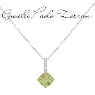 Collana in oro bianco 18kt con diamanti e pietra preziosa centrale CD669/PE-LB   Girocolli Orecchini a Lobo