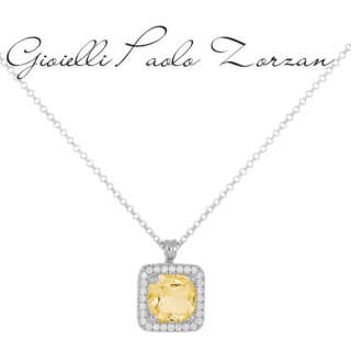 Collana in oro bianco 18kt con diamanti e pietra preziosa centrale CD671/CI-LB   Girocolli Orecchini a Lobo
