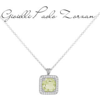 Collana in oro bianco 18kt con diamanti e pietra preziosa centrale CD671/PE-LB   Girocolli Orecchini a Lobo