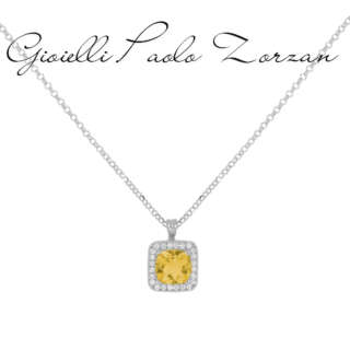 Collana in oro bianco 18kt con diamanti e pietra preziosa centrale CD672/CI-LB   Girocolli Orecchini a Lobo