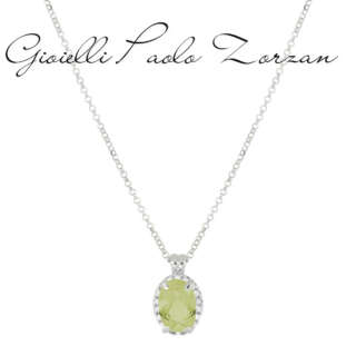Collana in oro bianco 18kt con diamanti e pietra preziosa centrale CD683/PE-LB   Girocolli Orecchini a Lobo