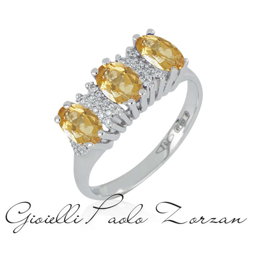Anello in oro bianco 18kt con diamanti e pietra preziosa centrale AD995/CI-LB  Anelli Solitario
