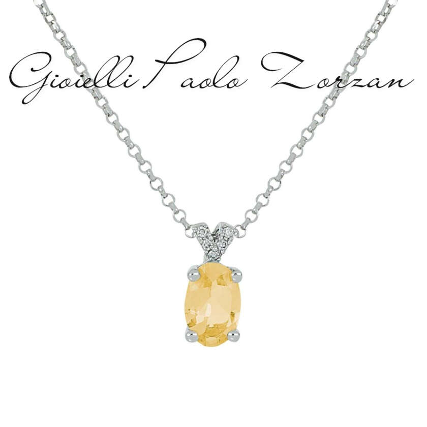 Collana in oro bianco 18kt con diamanti e pietra preziosa centrale CD613/CI-LB  Girocolli