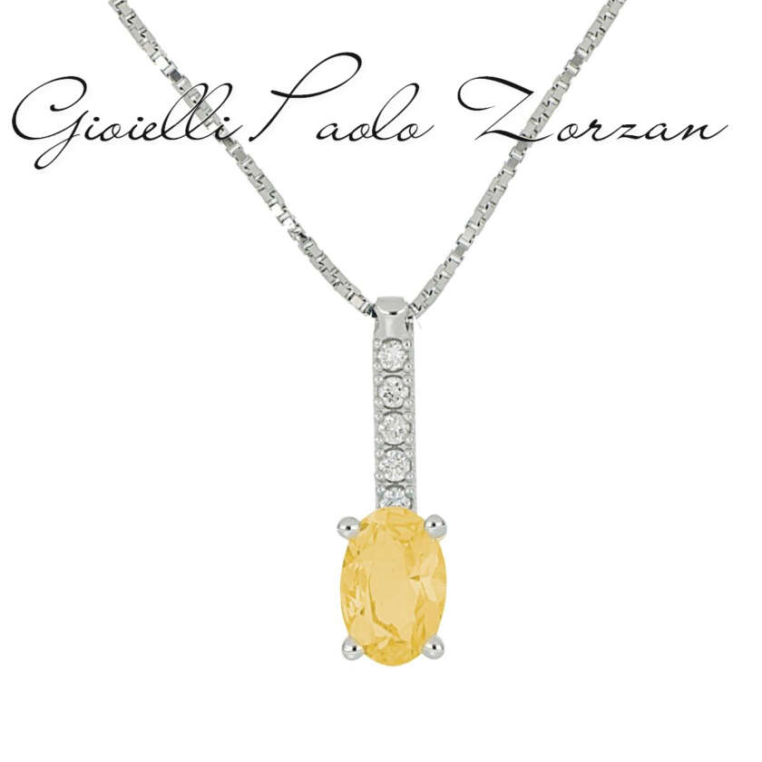 Collana in oro bianco 18kt con diamanti e pietra preziosa centrale CD648/CI-LB  Girocolli
