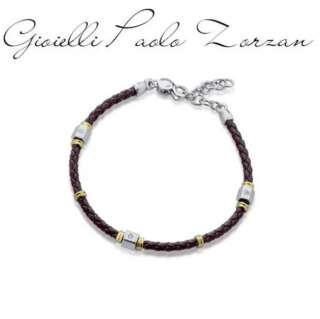 Bracciale uomo Roberto Giannotti in pelle marrone con elemento in argento e diamante MAN32  Bracciali