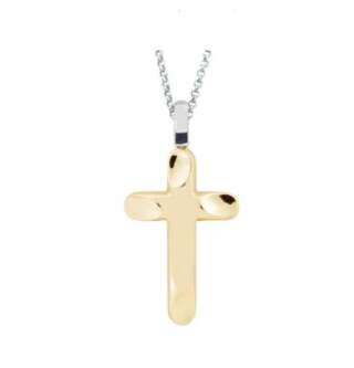 Collana con catena in oro bianco e croce in oro giallo lucido 18kt CEA2468-LO  Gioielli per bambini