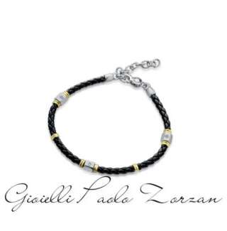 Bracciale uomo Roberto Giannotti in pelle nera con elemento in argento e diamante MAN34  Bracciali