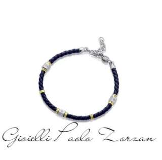 Bracciale uomo Roberto Giannotti in pelle blu con elemento in argento e diamante MAN33  Bracciali