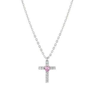 Collana Nomination Shine Me Up con croce in zirconia bianca e rosa 241902/002  Girocolli